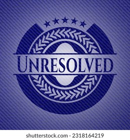 Unresolved badge with jean texture. Vector Illustration. Detailed. 