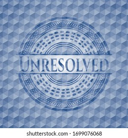 Unresolved blue hexagon badge. Vector Illustration. Detailed.