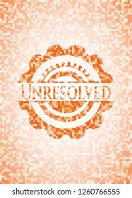 Unresolved orange tile background illustration. Square geometric mosaic seamless pattern with emblem inside.