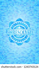 Unresolved realistic light blue emblem. Mosaic background