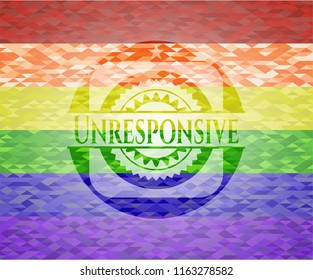 Unresponsive emblem on mosaic background with the colors of the LGBT flag
