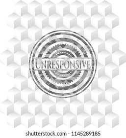 Unresponsive grey badge with geometric cube white background