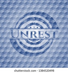 Unrest blue emblem with geometric background. Vector Illustration. Detailed.