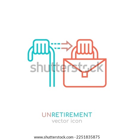 The unretirement icon. Back to work outlined symbol. Reentering the workforce pictogram. Older workers return to paid employment. Editable vector illustration isolated on transparent background.