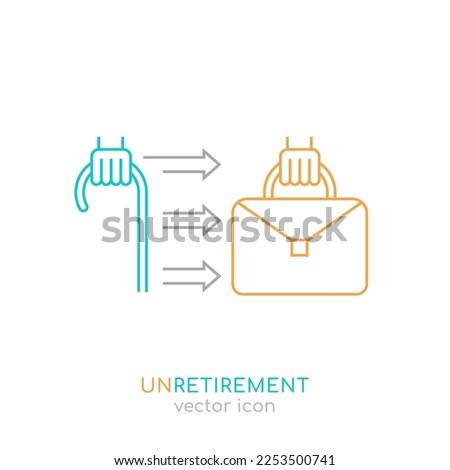The unretirement icon. Back to work outlined symbol. Reentering the workforce pictogram. Older workers return to paid employment. Editable vector illustration isolated on transparent background.