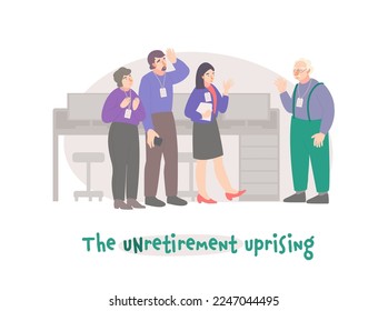 The unretirement uprising. Welcome to the team. Old man has a new job. New trend in recruiting people. Editable vector illustration in flat style isolated on a white background. Graphic design.
