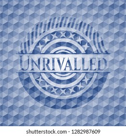 Unrivalled blue badge with geometric pattern.