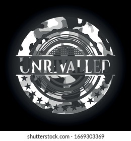 Unrivalled grey camouflaged emblem. Vector Illustration.