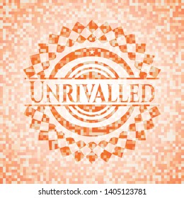 Unrivalled orange tile background illustration. Square geometric mosaic seamless pattern with emblem inside.