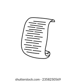 Unrolled scroll paper. Doodle style vector illustration. Long to-do list. Black line art on white background.