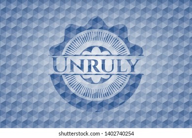 Unruly blue emblem with geometric pattern. Vector Illustration. Detailed.