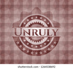 Unruly red emblem with geometric pattern. Seamless.