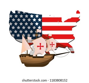 unsa flag and map with ship sails with cross