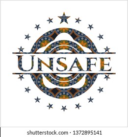 Unsafe arabic badge. Arabesque decoration.
