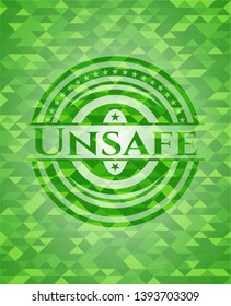 Unsafe green mosaic emblem. Vector Illustration. Detailed.
