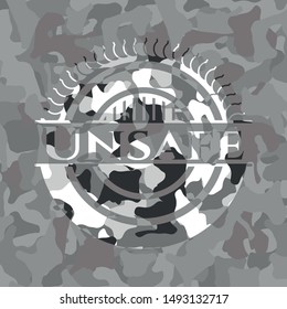 Unsafe grey camo emblem. Vector Illustration.