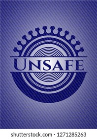 Unsafe jean or denim emblem or badge background