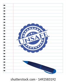 Unsafe pen draw. Blue ink. Vector Illustration. Detailed.