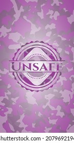 Unsafe pink camouflage emblem. Vector Illustration. Detailed. 