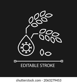 Unsafe water linear icon for dark theme. Food insecurity and hunger. Yield diseases. Thin line customizable illustration. Isolated vector contour symbol for night mode. Editable stroke