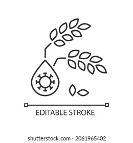 Unsafe water linear icon. Polluted water leads to harvest damage. Food insecurity and hunger. Thin line customizable illustration. Contour symbol. Vector isolated outline drawing. Editable stroke