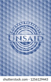 Unsaid blue emblem with geometric background.