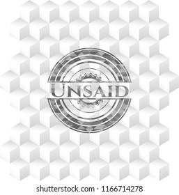 Unsaid grey badge with geometric cube white background