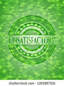 Unsatisfactory green emblem. Mosaic background