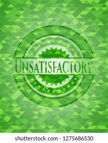 Unsatisfactory green emblem with triangle mosaic background