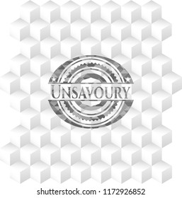 Unsavoury realistic grey emblem with cube white background