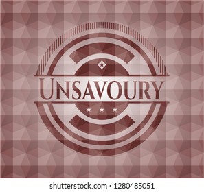 Unsavoury red seamless emblem with geometric background.