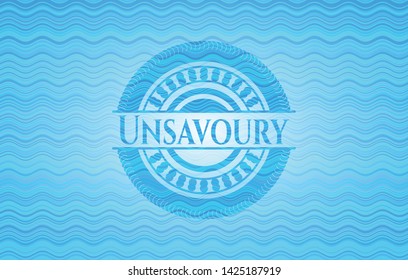 Unsavoury sky blue water badge background. Vector Illustration. Detailed.