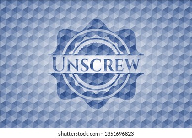 Unscrew blue badge with geometric pattern.