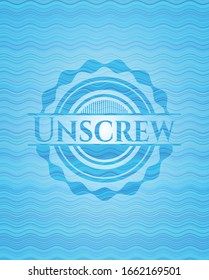 Unscrew sky blue water badge. Vector Illustration. Detailed.