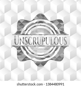 Unscrupulous grey emblem with cube white background