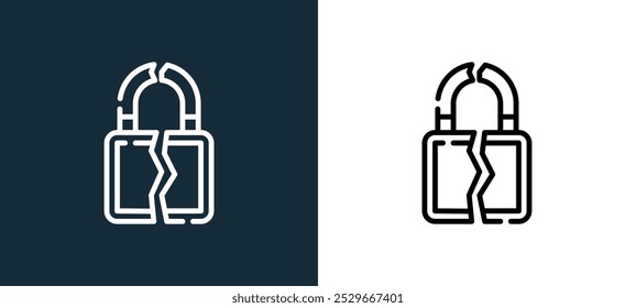 ícone não seguro isolado em cores brancas e pretas. ícone vetorial linear de contorno não seguro da coleção de teclas e bloqueios para aplicativos móveis, web e interface do usuário.