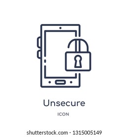 unsecure icon from security outline collection. Thin line unsecure icon isolated on white background.