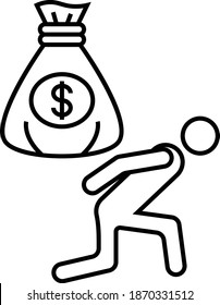 Unsecured debt Vector Icon Design, Financier and investors Symbol on White Background, Business Capitalism and Finance Sign, Huge money bag bent over the waist of the businessman Concept,