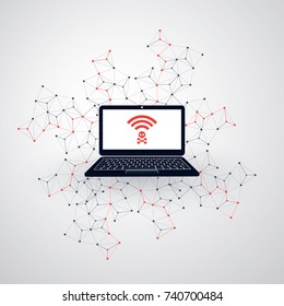 Unsecured Public Wireless Hotspot Design - Wifi Security Breaches, Business Cybercrime Concept - Vector Illustration 