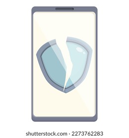 Vector de caricatura de iconos de smartphone no seguro. Ataque cibernético. Estafa en línea