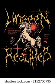 Unseen Realities text with horse vector design for t-shirt graphics and posters