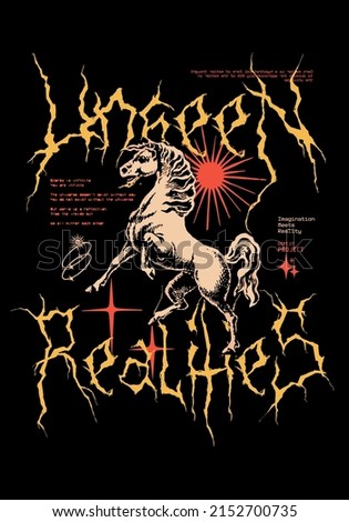 Unseen Realities text with horse vector design for t-shirt graphics and posters