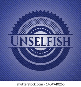 Unselfish badge with jean texture. Vector Illustration. Detailed.
