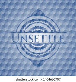 Unsettle blue emblem with geometric pattern background. Vector Illustration. Detailed.