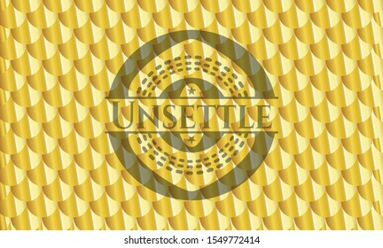 Unsettle gold badge or emblem. Scales pattern. Vector Illustration. Detailed.