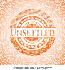 Unsettled orange tile background illustration. Square geometric mosaic seamless pattern with emblem inside.