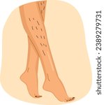 Unshaved hairy female legs vector illustration. Body positive normalize female body hair concept
