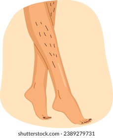 Unshaved hairy female legs vector illustration. Body positive normalize female body hair concept
