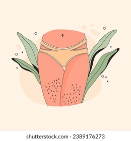 Unshaved woman legs. Female hairy arm cartoon style, depilation, hair removal, feminism body positive concept. Vector illustration