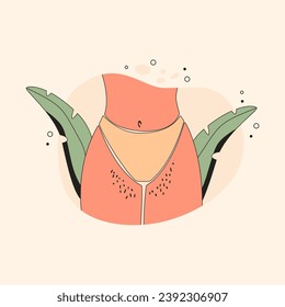 Unshaved woman legs. Female hairy body hips area cartoon style, depilation, hair removal, body positive concept. Vector illustration